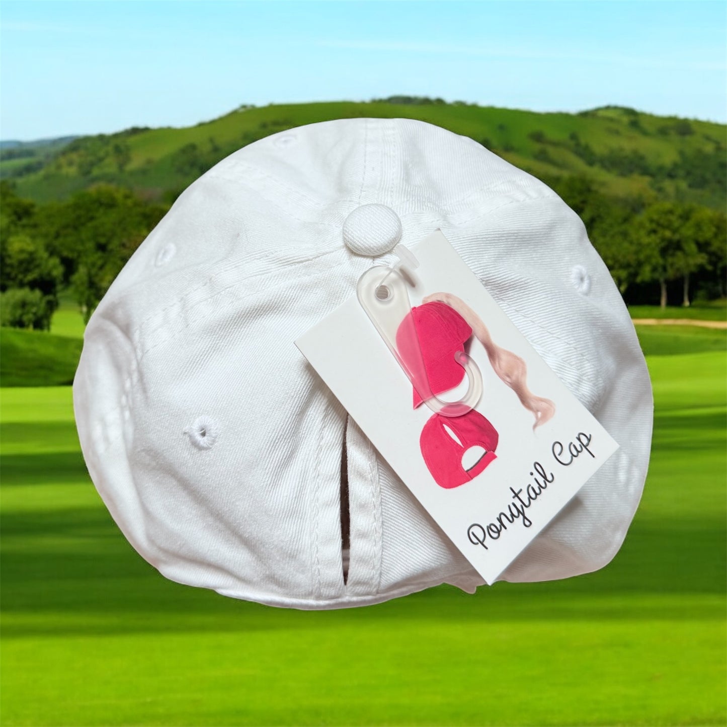 Ponytail Cap Custom Par-Tee Girl Women's White Golf Hat OS with High & Low Slots Adjustable Velcro Strap 100% Cotton DTF Ink Design