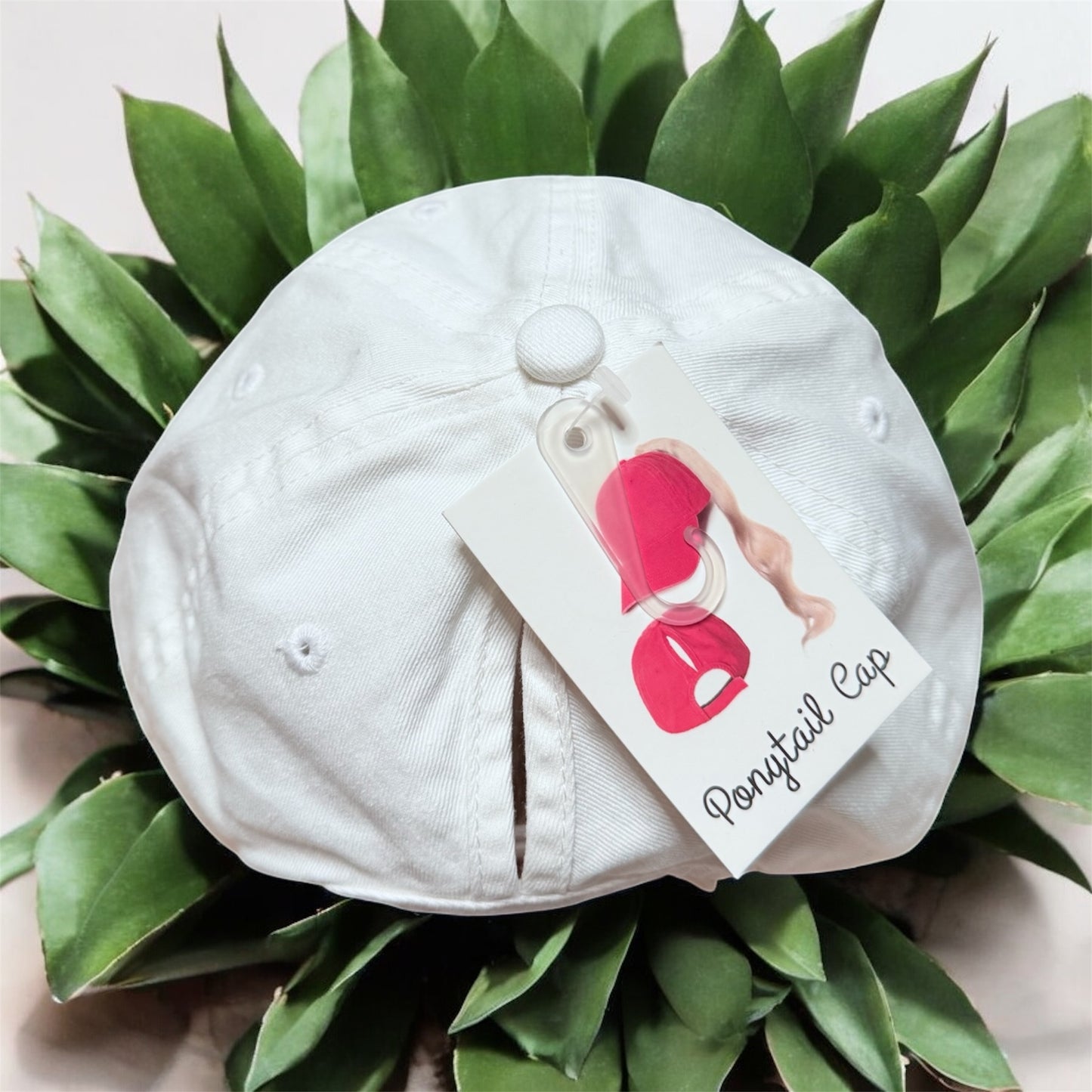 Ponytail Cap Custom Women's White Golf Hat OS with High & Low Slots Adjustable Velcro Strap 100% Cotton DTF Ink Design