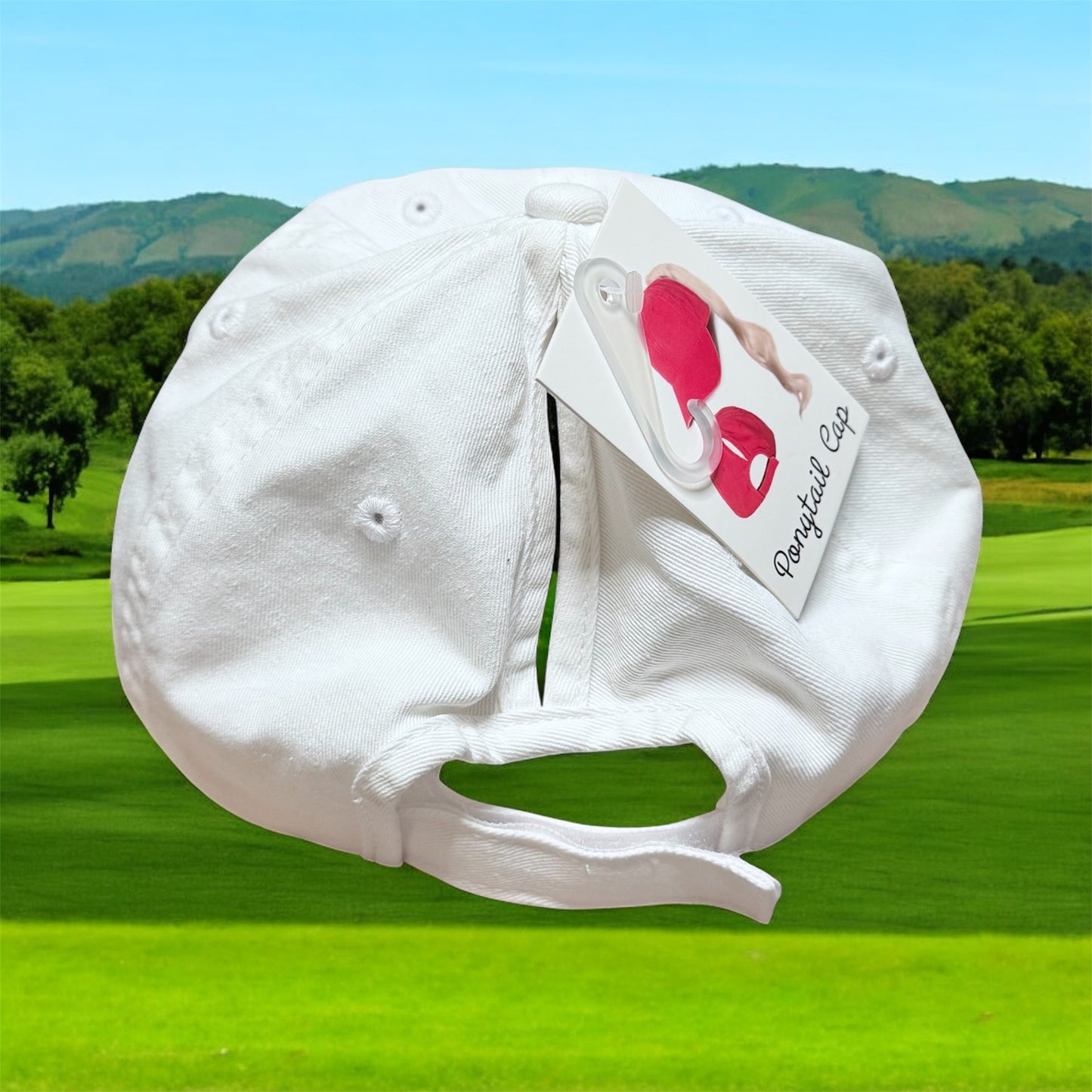 Ponytail Cap Custom Par-Tee Girl Women's White Golf Hat OS with High & Low Slots Adjustable Velcro Strap 100% Cotton DTF Ink Design
