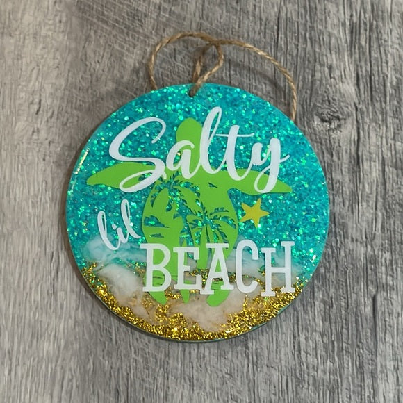 Ornaments Beach Themed | Salty Lil Beach | All She Ever Does Is Beach Beach Beach | Set of 2 Large 4" X 4" Ornaments