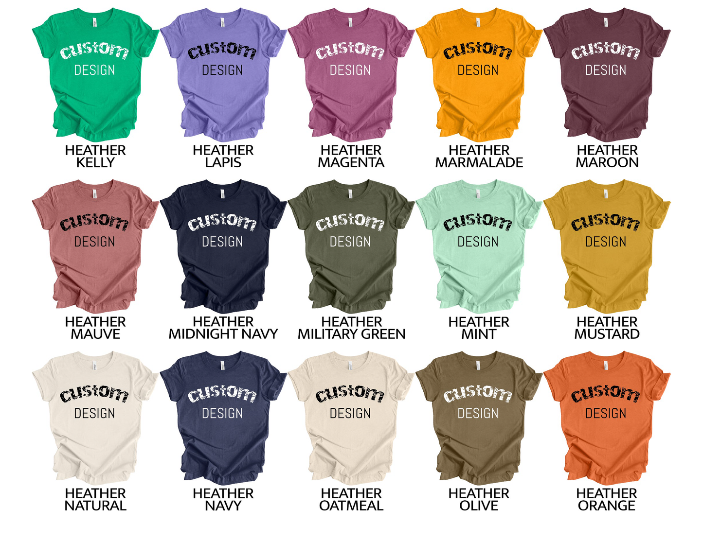 Shirts Men's & Women's Unisex Custom Crew Neck Heather T-shirt | Design Your Own Shirt