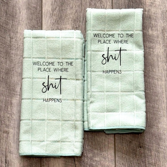 Custom Funny Bathroom Hand Towels Light Green Set of 2
