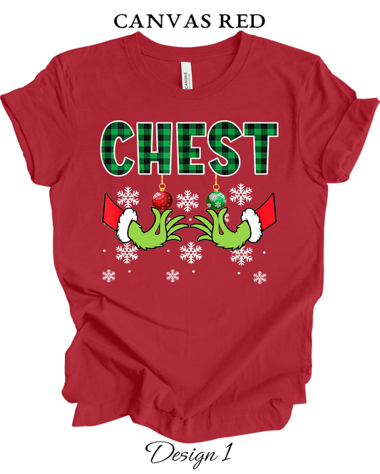 Custom Tee Unisex Crew Neck | Christmas Chest Nuts Couples Tee