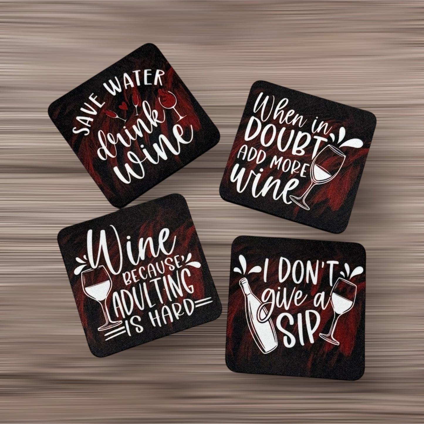 Custom Absorbent Neoprene Wine Inspired Coasters Set of 4, Non-Slip Base