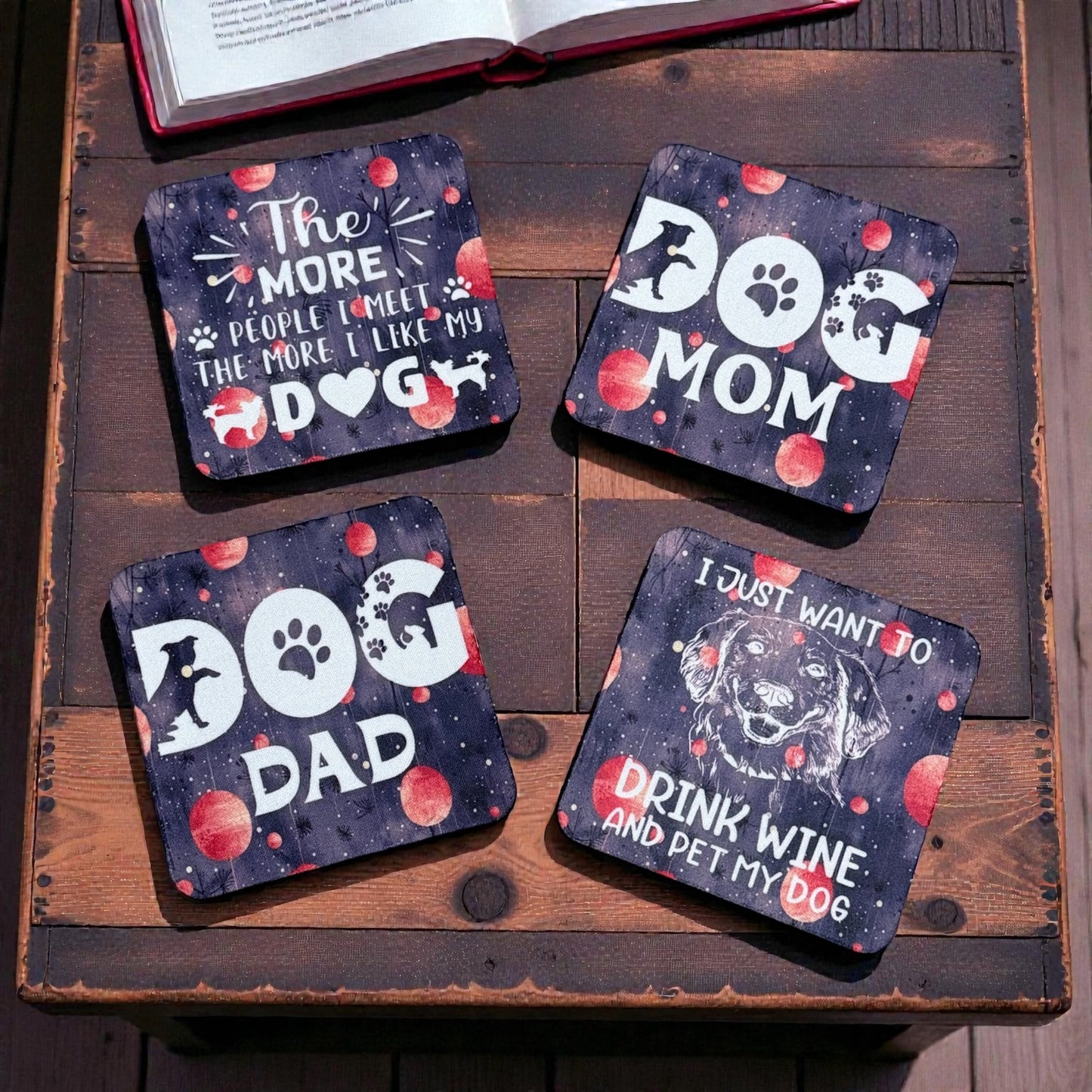 Custom Absorbent Neoprene Dog  Inspired Coasters Set of 4, Non-Slip Base