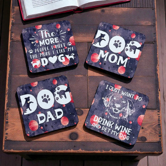 Custom Absorbent Neoprene Dog  Inspired Coasters Set of 4, Non-Slip Base