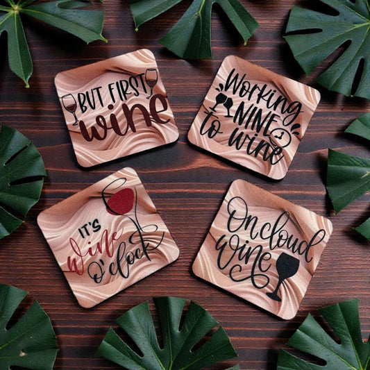 Custom Absorbent Neoprene Wine Inspired Coasters Set of 4, Non-Slip Base