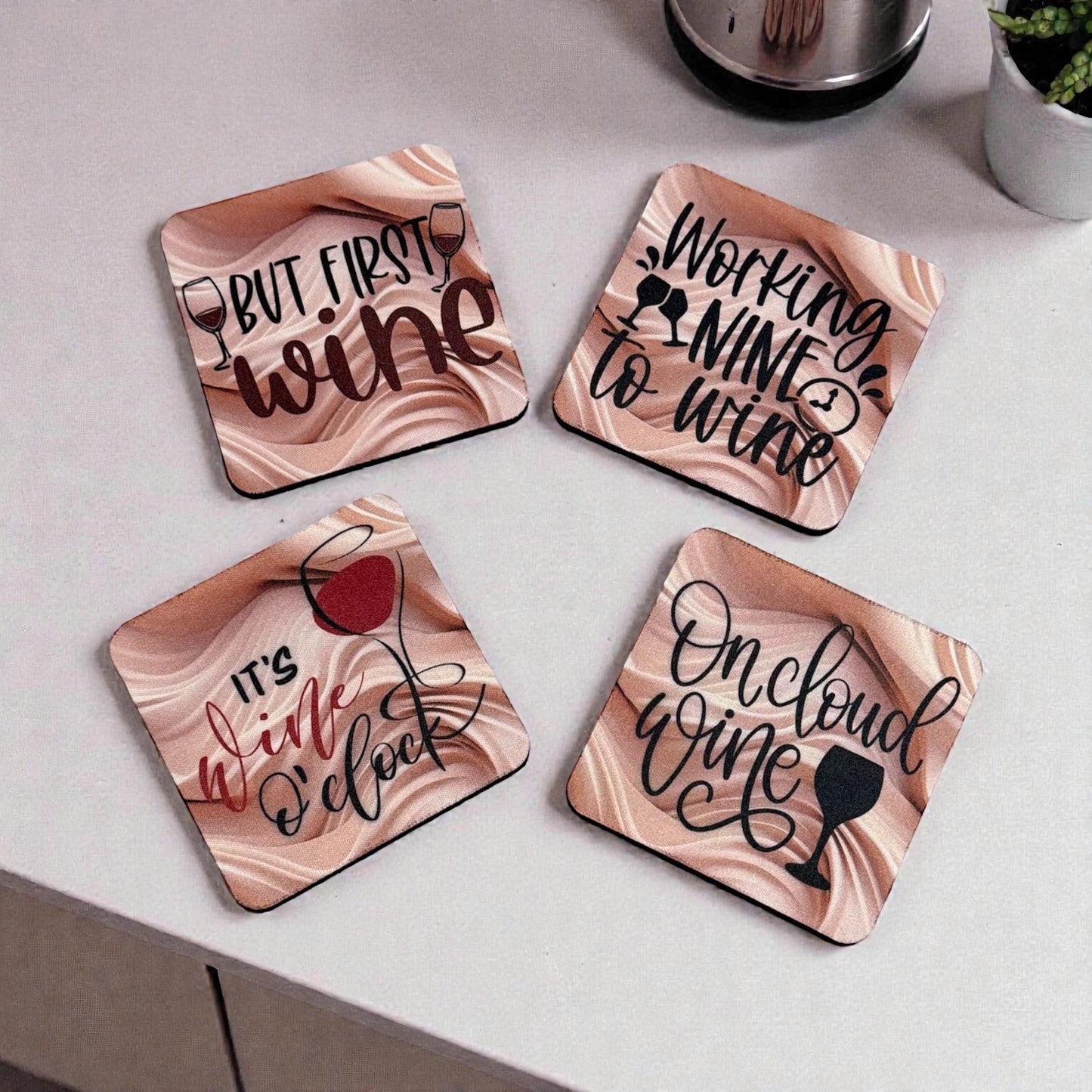 Custom Absorbent Neoprene Wine Inspired Coasters Set of 4, Non-Slip Base