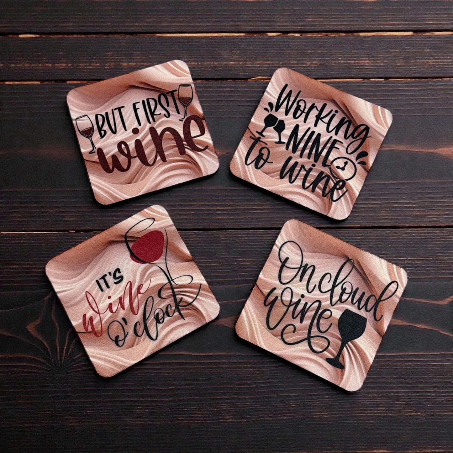Custom Absorbent Neoprene Wine Inspired Coasters Set of 4, Non-Slip Base