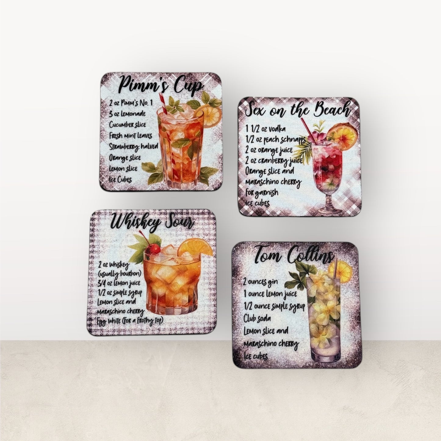 Custom Absorbent Neoprene Drink Recipe Coasters Set of 4, Non-Slip Base