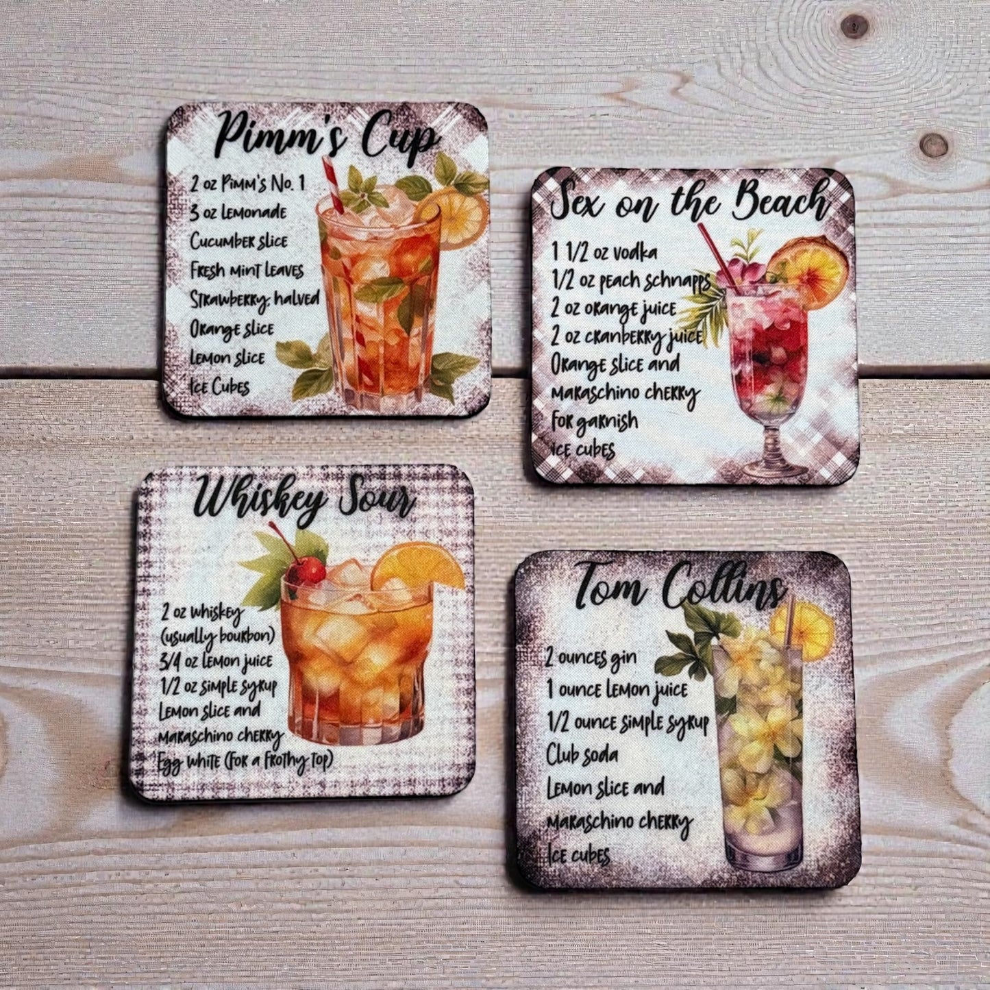 Custom Absorbent Neoprene Drink Recipe Coasters Set of 4, Non-Slip Base