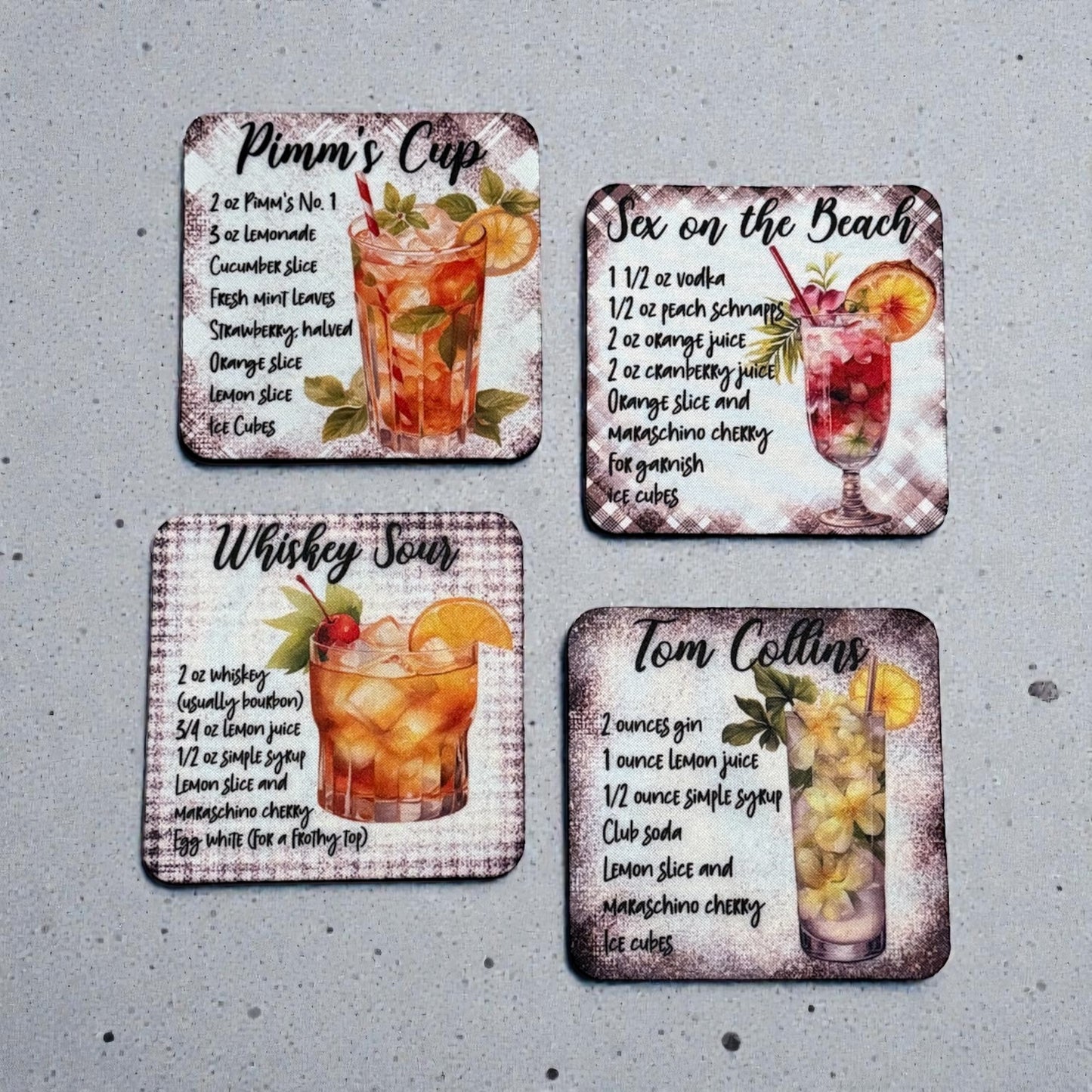 Custom Absorbent Neoprene Drink Recipe Coasters Set of 4, Non-Slip Base