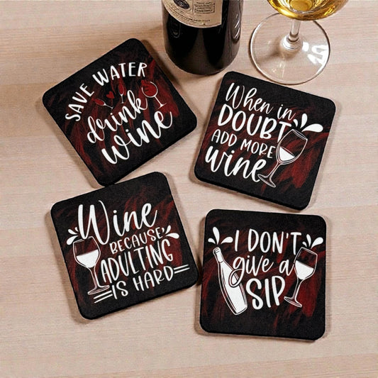 Custom Absorbent Neoprene Wine Inspired Coasters Set of 4, Non-Slip Base
