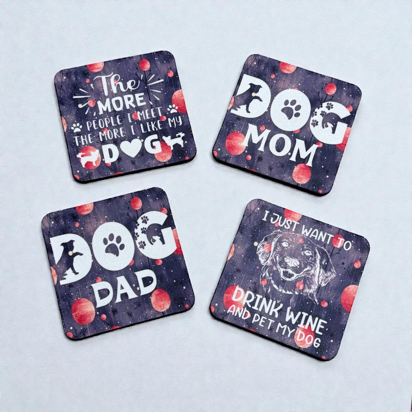 Custom Absorbent Neoprene Dog  Inspired Coasters Set of 4, Non-Slip Base