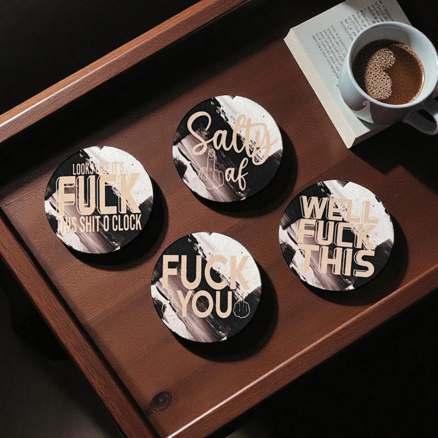 Custom Absorbent Neoprene Adult Humor Coasters Set of 4, Non-Slip Base