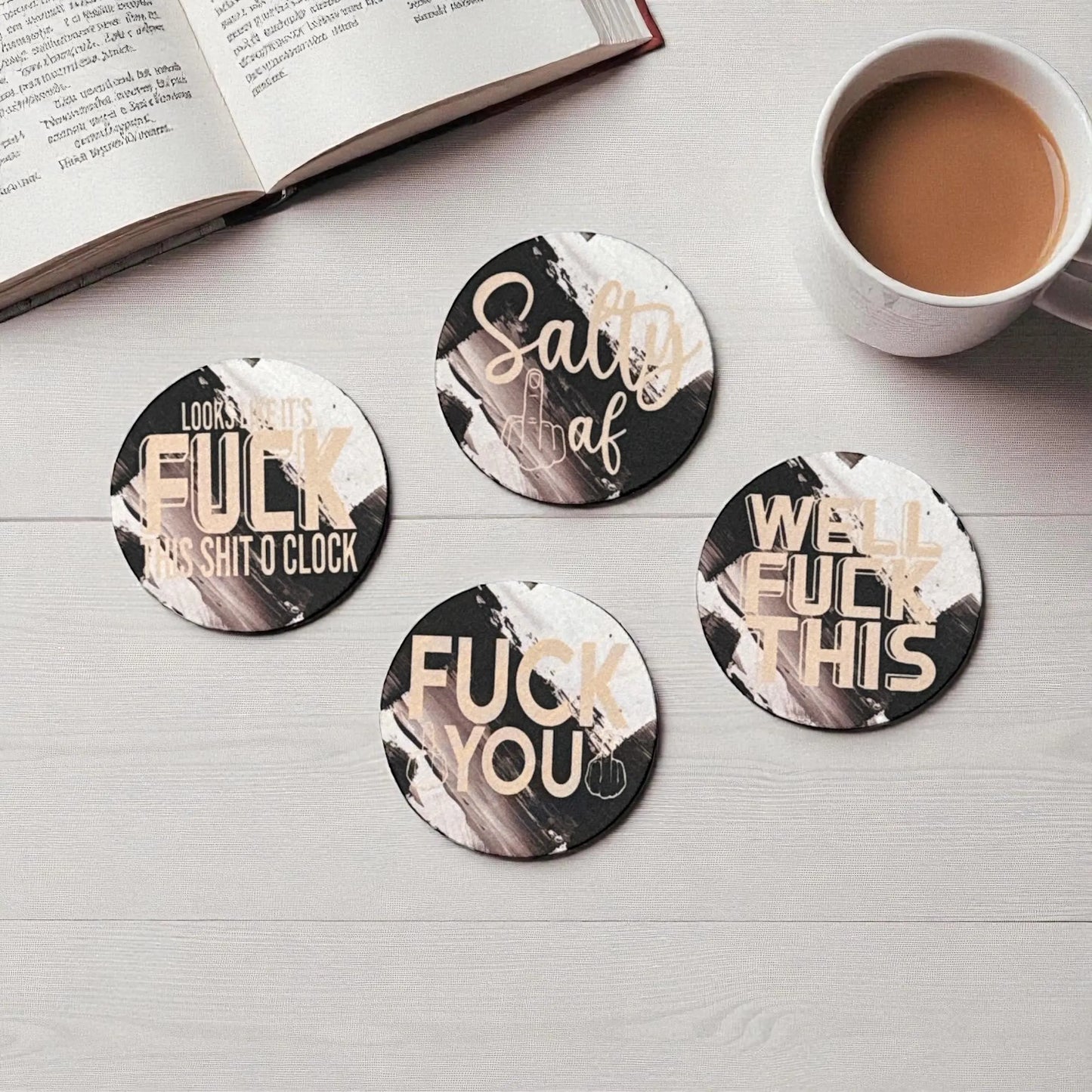 Custom Absorbent Neoprene Adult Humor Coasters Set of 4, Non-Slip Base