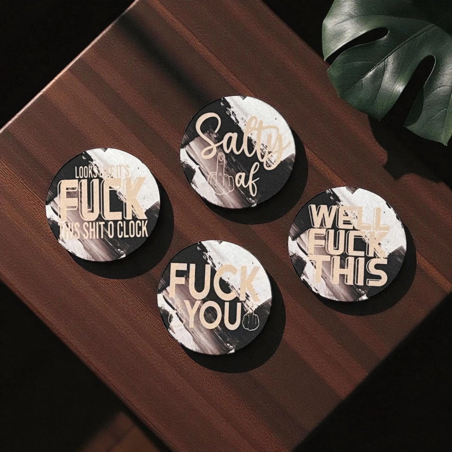 Custom Absorbent Neoprene Adult Humor Coasters Set of 4, Non-Slip Base