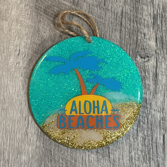 Ornaments Beach Themed | Aloha Beaches | Beach Please | Set of 2 Large 4" X 4" Ornaments