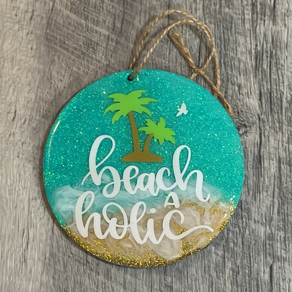 Ornaments Beach Themed | Beach A Holic | Beaches Cuz We Salty | Set of 2 Large 4" X 4" Ornaments