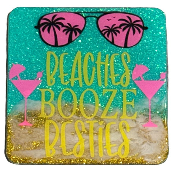 Coasters Beach Themed | Beaches Booze Besties | Toes In The Sand Wine In My Hand | Beaches Love Me | Beach A Holic | Set of 4 Coasters