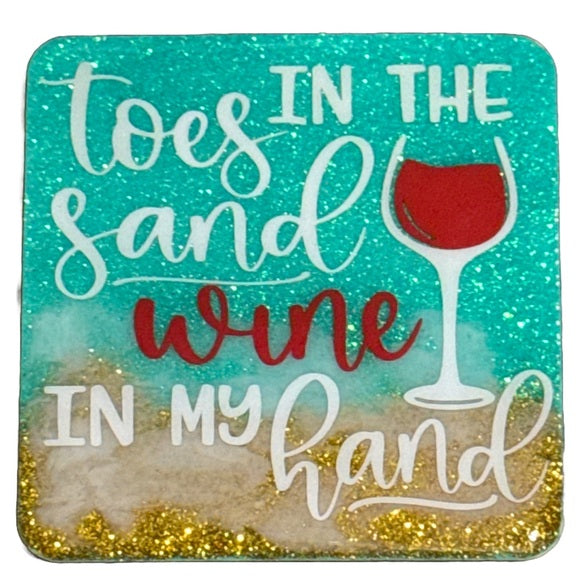 Coasters Beach Themed | Beaches Booze Besties | Toes In The Sand Wine In My Hand | Beaches Love Me | Beach A Holic | Set of 4 Coasters