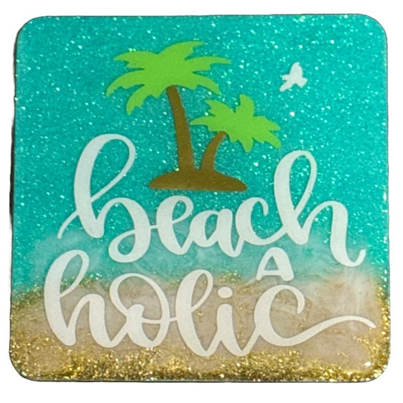 Coasters Beach Themed | Beaches Booze Besties | Toes In The Sand Wine In My Hand | Beaches Love Me | Beach A Holic | Set of 4 Coasters