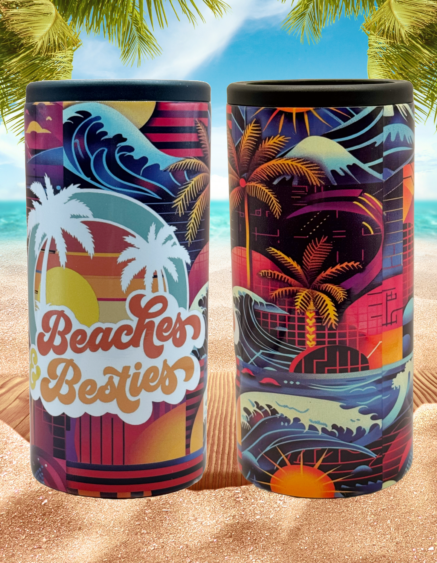 Custom Tumbler Ready To Ship 12oz Skinny Can Insulated Cooler | Sublimation Tumbler | Beaches & Besties