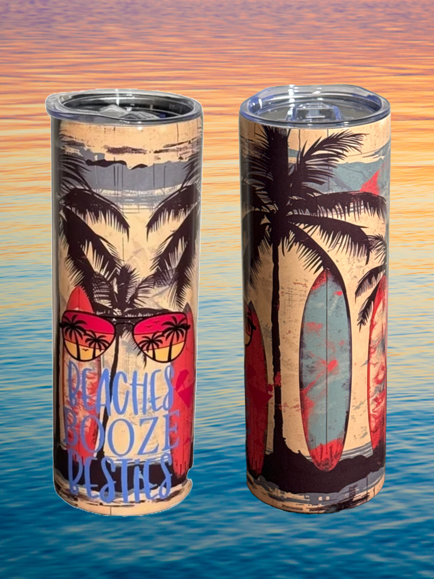 Custom Tumbler Ready To Ship 20 oz Skinny Tumbler | Sublimation Tumbler | Beach Booze Besties