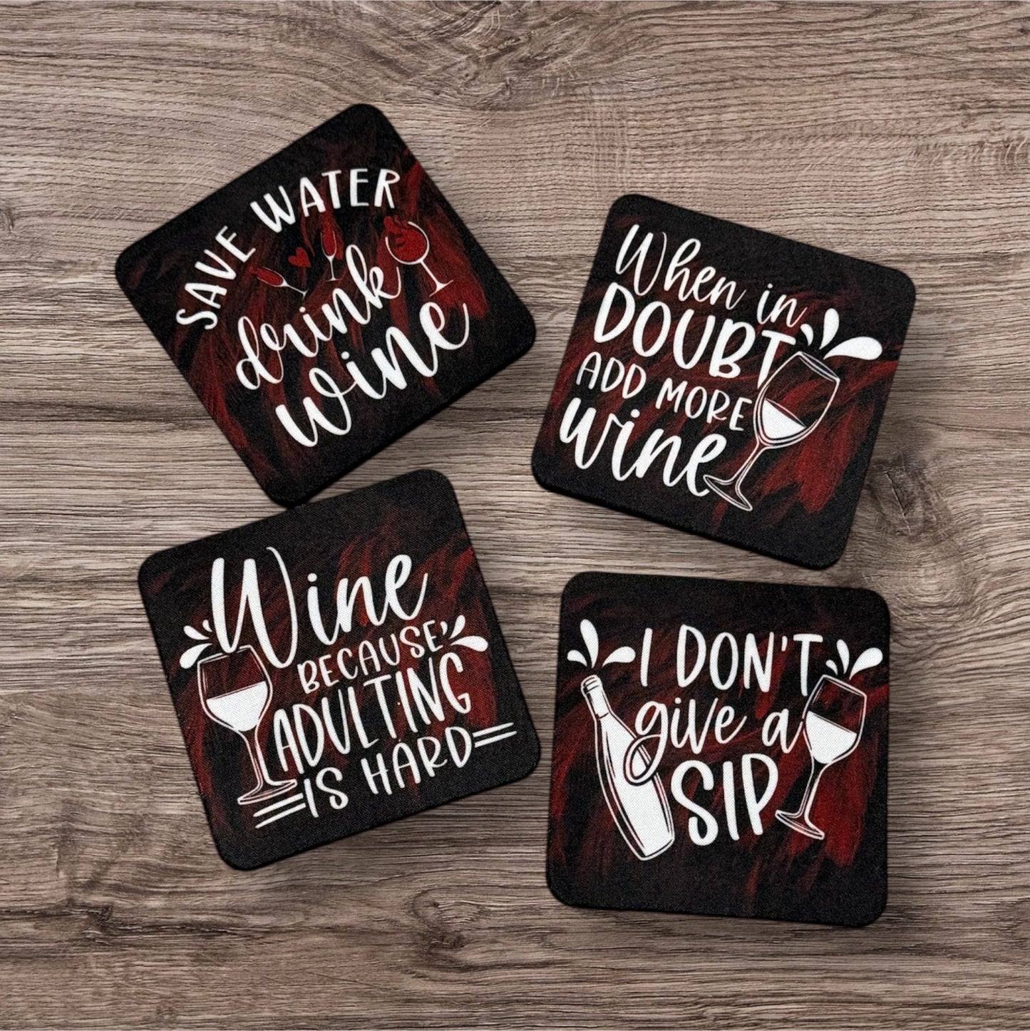 Custom Absorbent Neoprene Wine Inspired Coasters Set of 4, Non-Slip Base