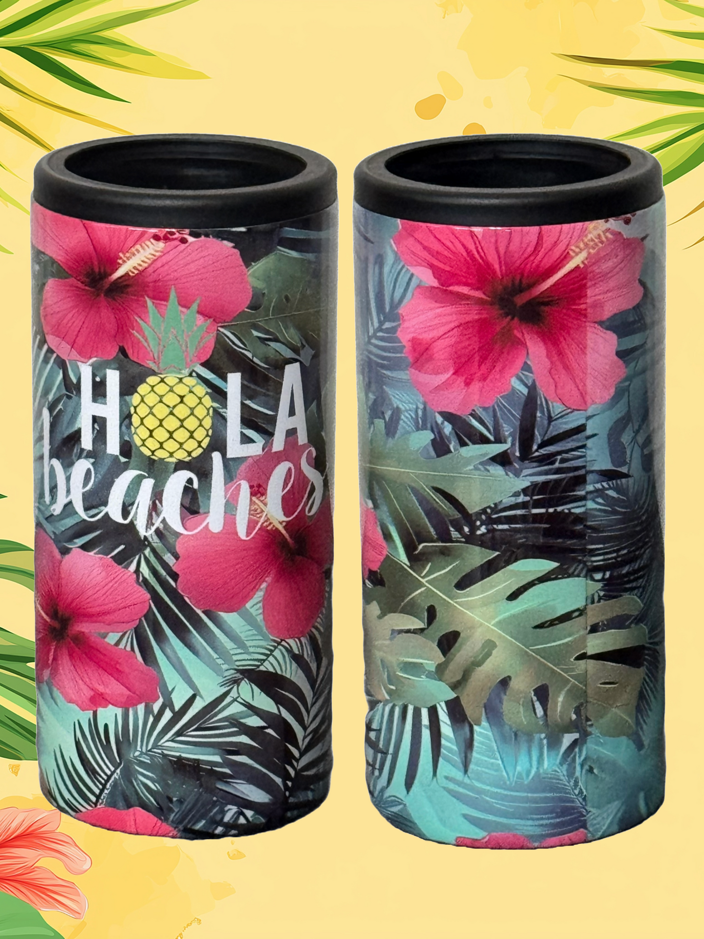 Custom Tumbler Ready To Ship 12oz Skinny Can Insulated Cooler | Sublimation Tumbler | Hola Beaches