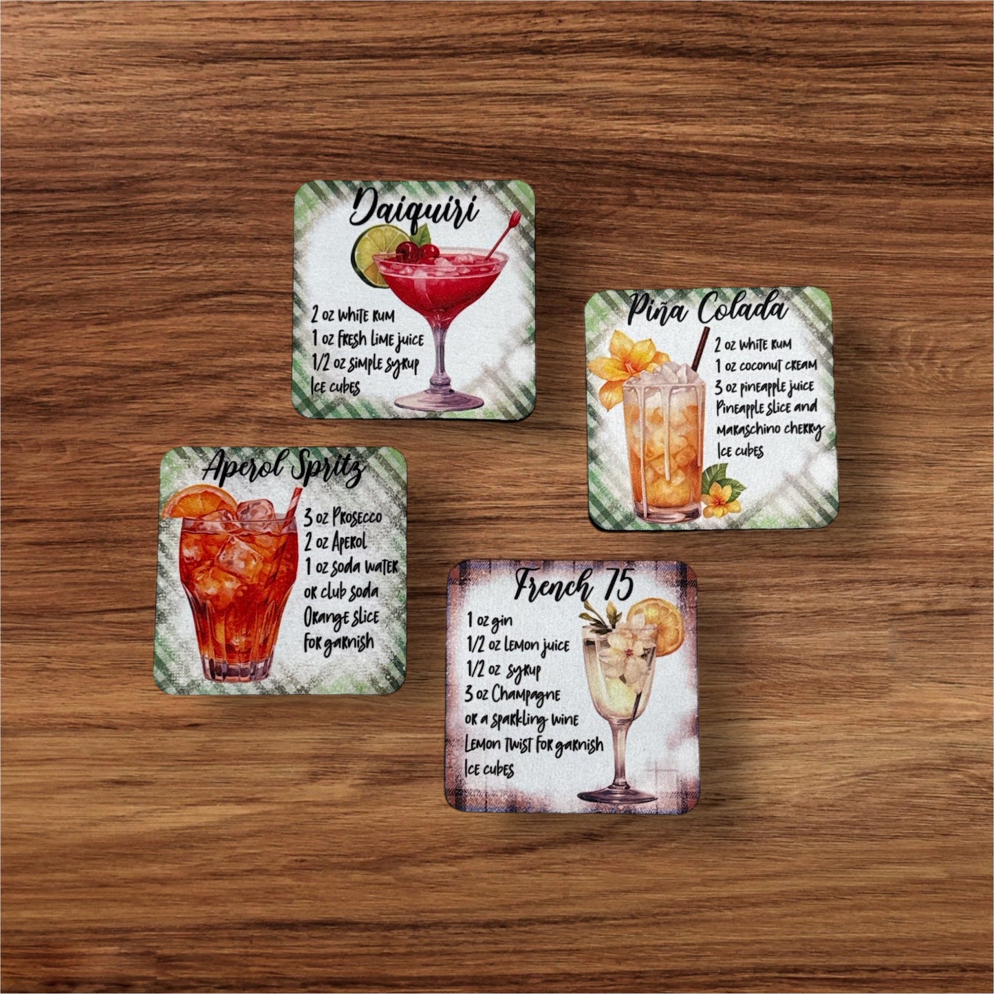 Custom Absorbent Neoprene Drink Recipe Coasters Set of 4, Non-Slip Base
