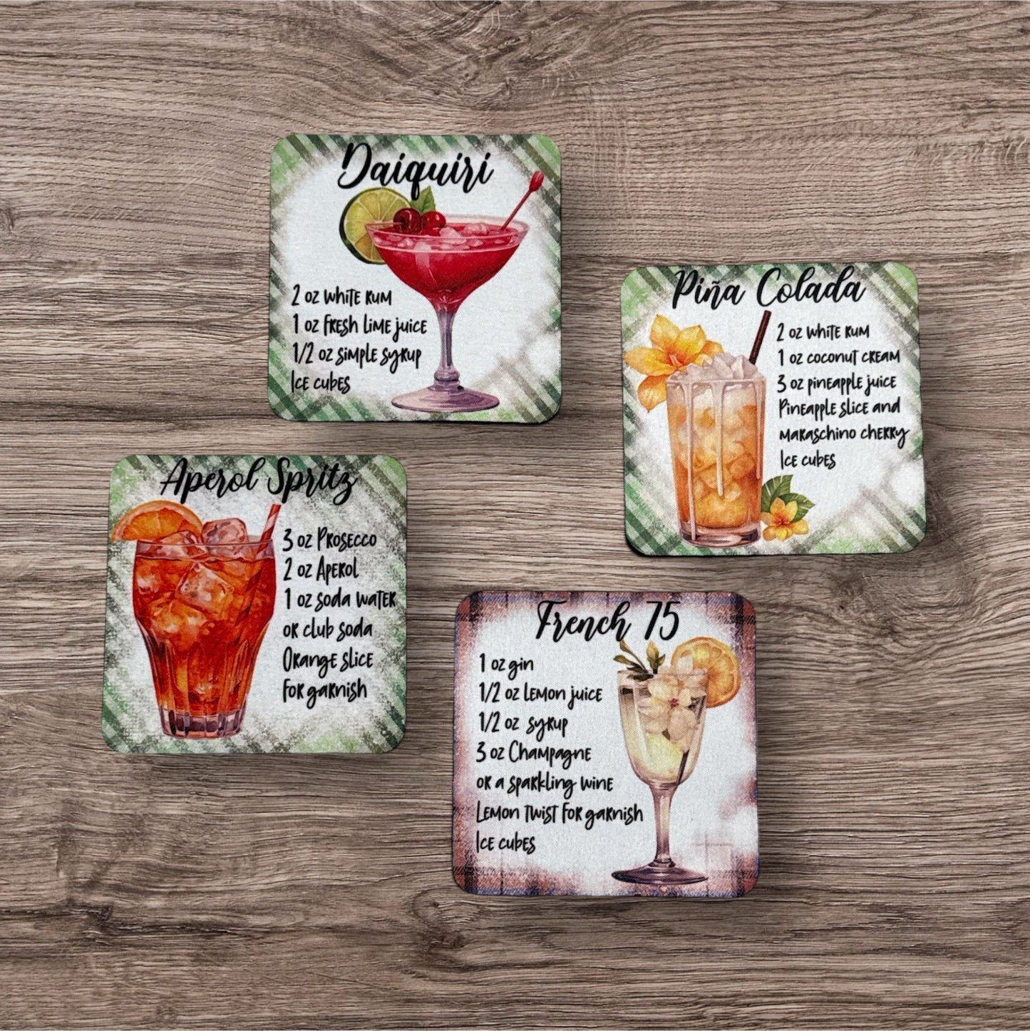 Custom Absorbent Neoprene Drink Recipe Coasters Set of 4, Non-Slip Base