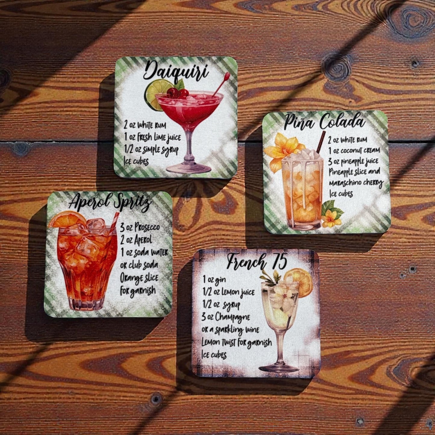 Custom Absorbent Neoprene Drink Recipe Coasters Set of 4, Non-Slip Base