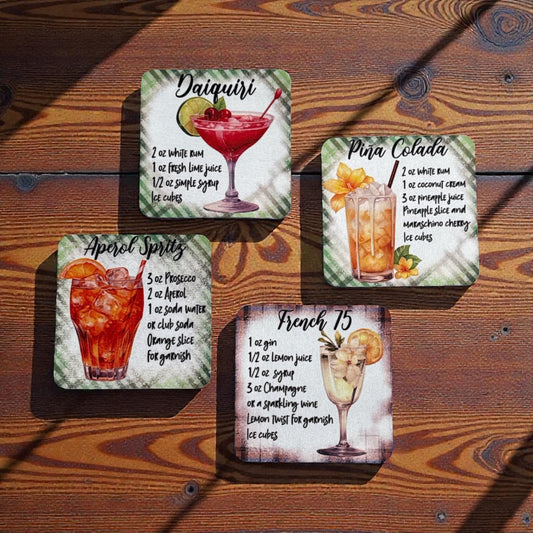 Custom Absorbent Neoprene Drink Recipe Coasters Set of 4, Non-Slip Base