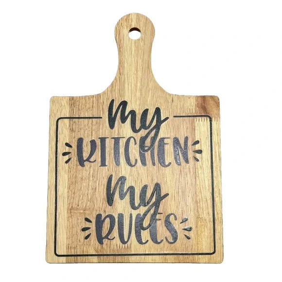 Custom Decorative Wooden Cutting Board, Farmhouse My Kitchen My Rules 8"x8"