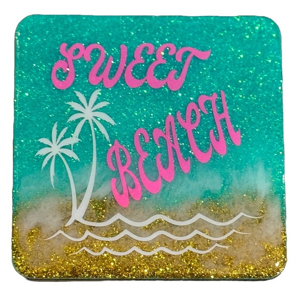 Coasters Beach Themed | No One Likes A Shady Beach | Beauty And The Beach | Beach Please | Sweet Beach | Set of 4 Coasters