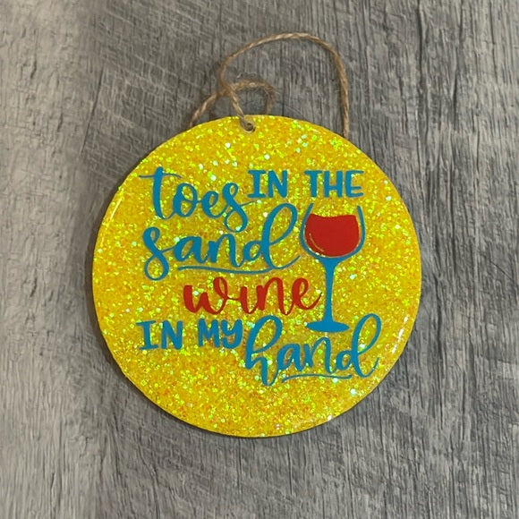 Ornaments Beach Themed | Take Me To The Beach | Toes In The Sand Wine In My Hand |  Set of 2 Large 4" X 4" Ornaments