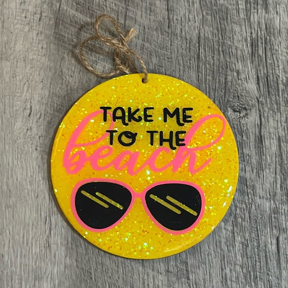 Ornaments Beach Themed | Take Me To The Beach | Toes In The Sand Wine In My Hand |  Set of 2 Large 4" X 4" Ornaments