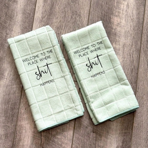 Custom Funny Bathroom Hand Towels Light Green Set of 2